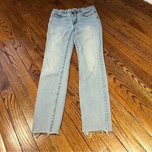 J crew 9’ high rise toothpick light wash jeans, size 27